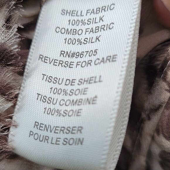 EUC Vintage Rebecca Taylor Animal Print Silk Dress Boho Ruffles Neutral SZ 2 - Picture 11 of 12